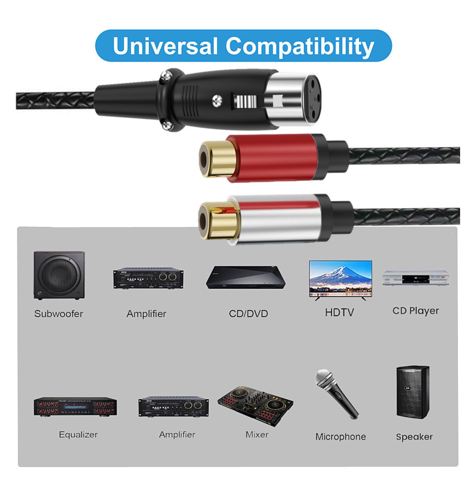 Dual RCA Female to XLR Female Y Splitter Cable – 3 Pin XLR to 2 RCA Stereo Audio Adapter for Microphone & Mixer