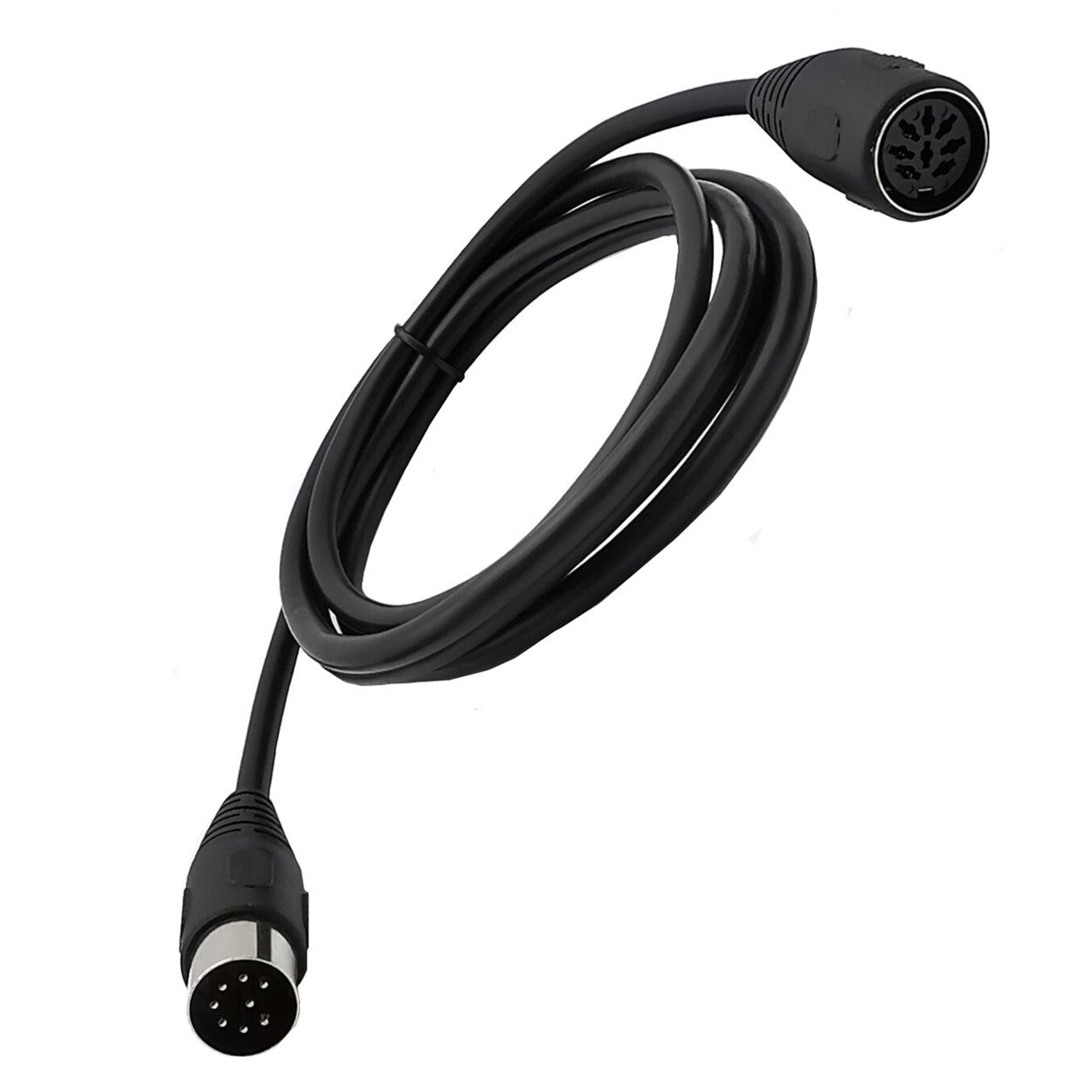 Black cable with connectors on a white background
