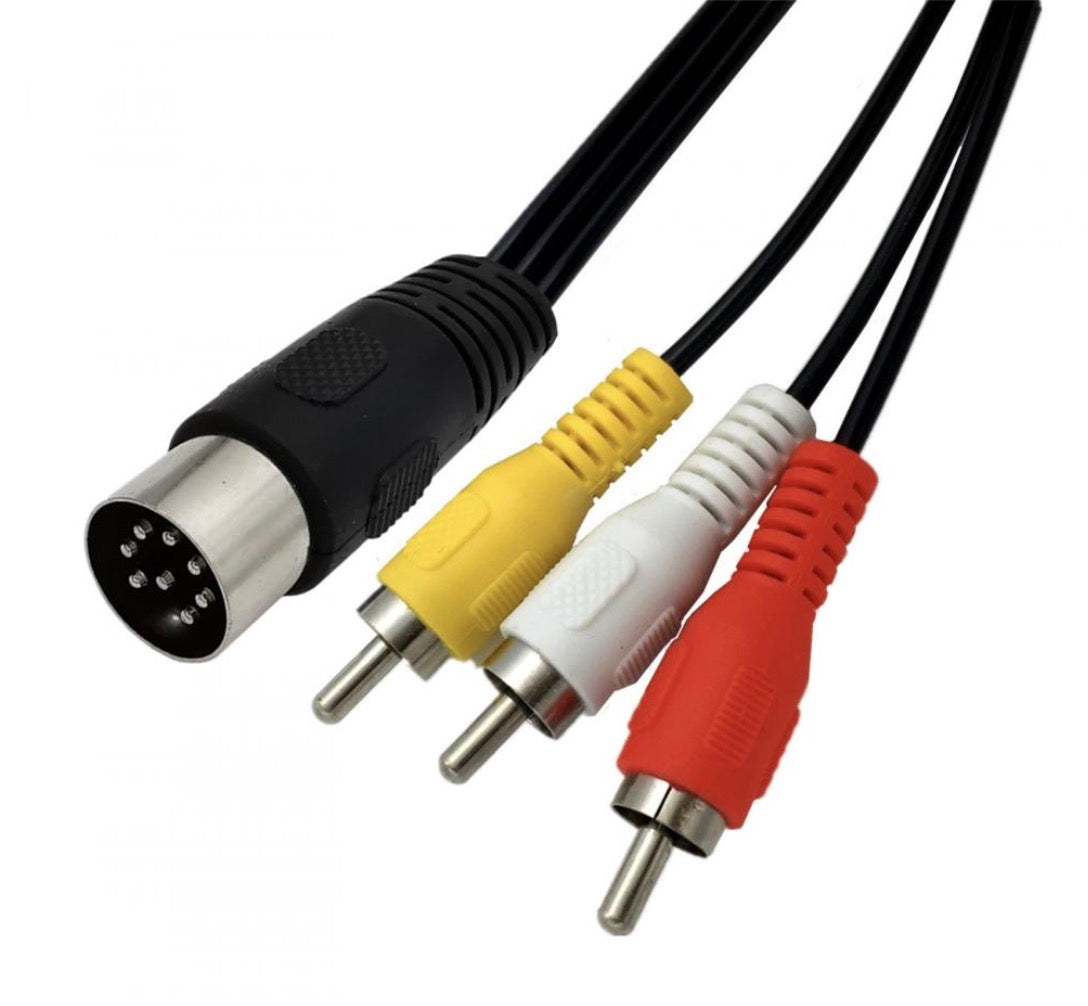DIN to triple RCA phono audio adapter cable for hi-fi systems
