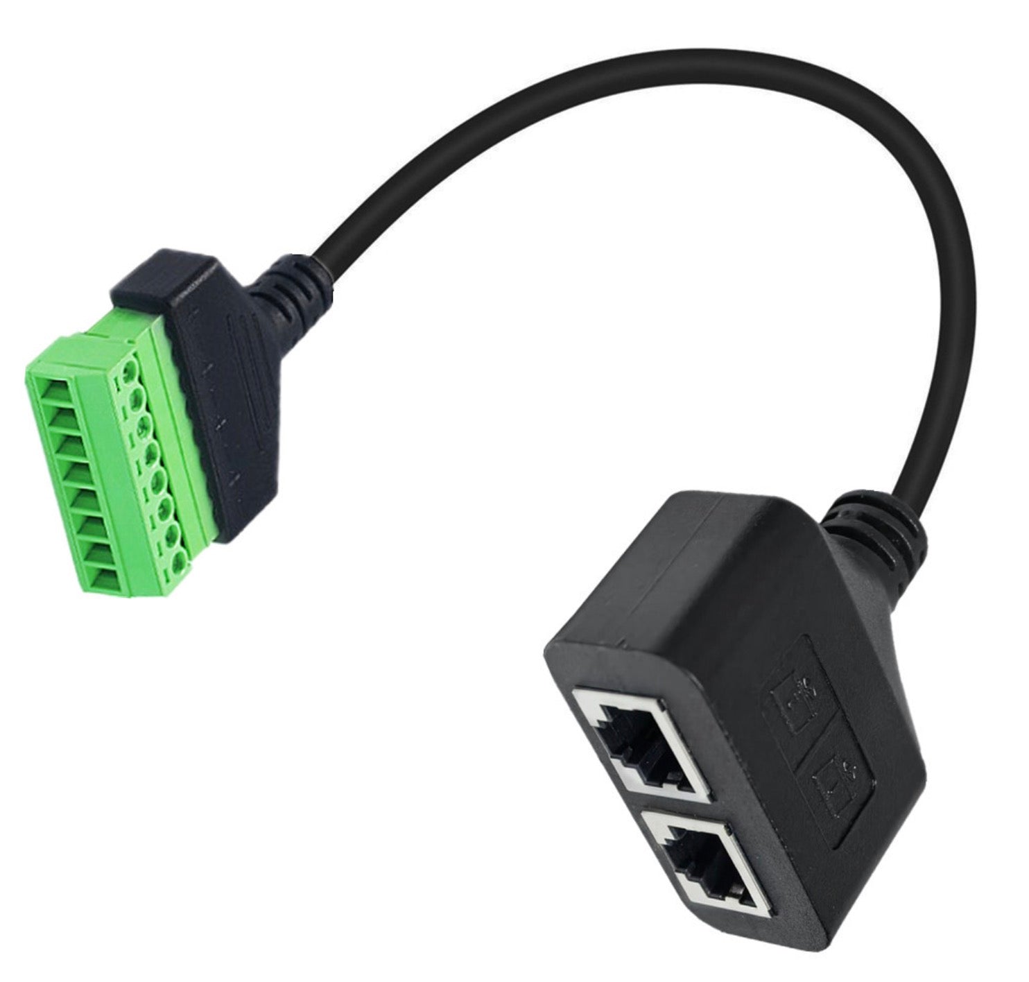Dual RJ45 to screw terminal block cable for CCTV and networking