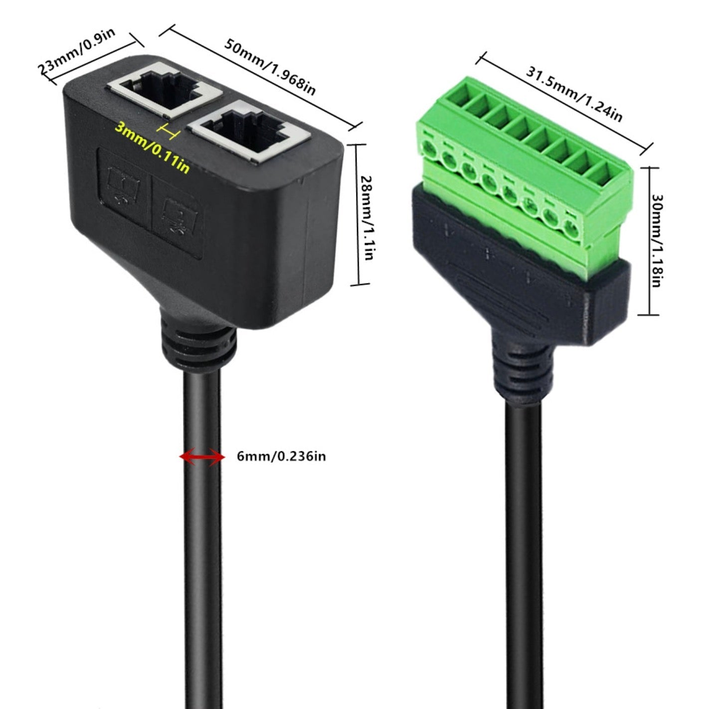 8 pin terminal block to dual RJ45 Ethernet adapter cable
