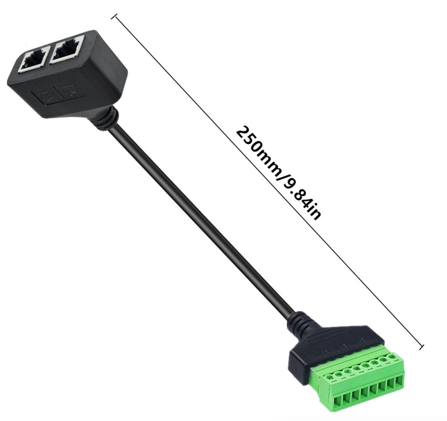 Dual RJ45 to screw terminal block cable for CCTV and networking