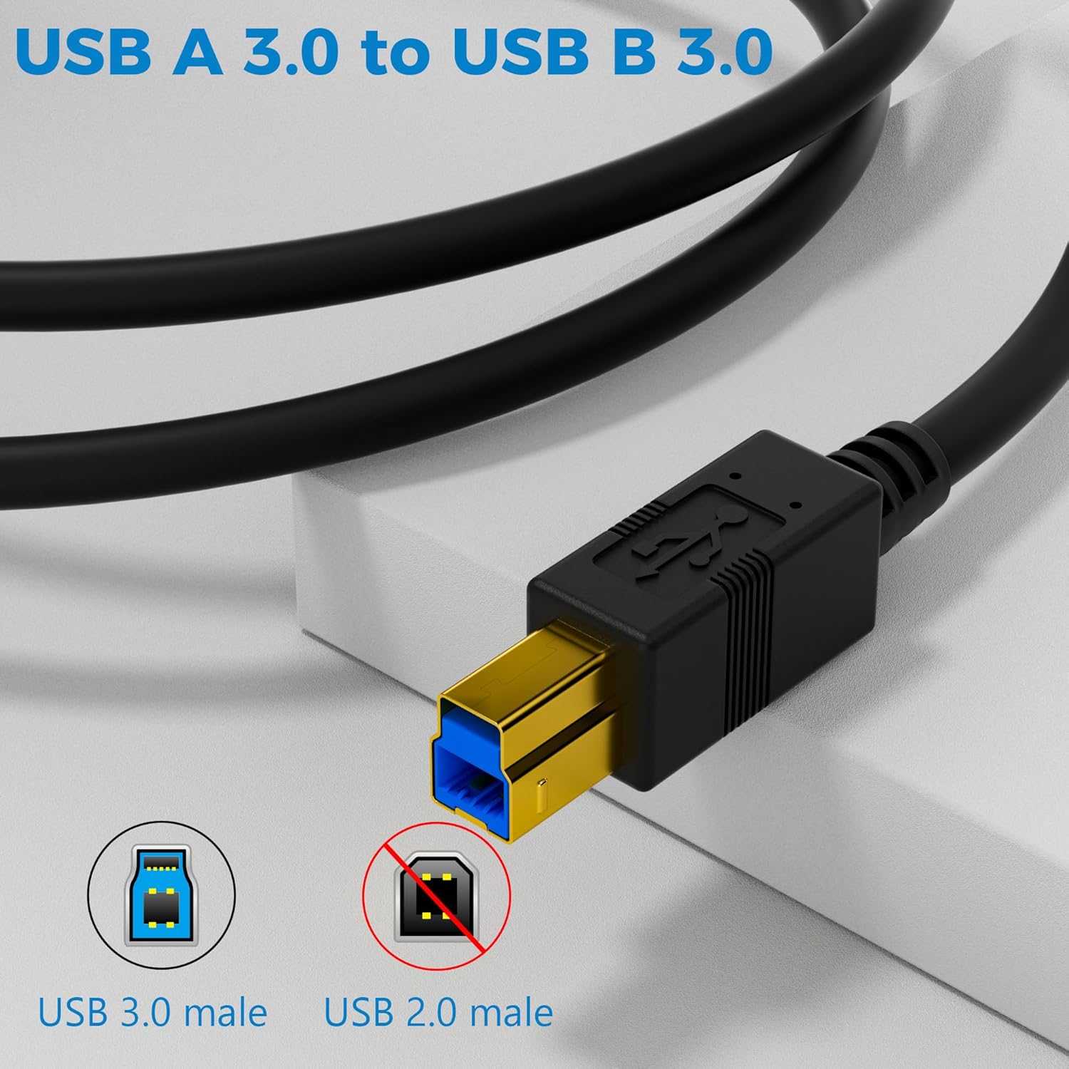 USB 3.0 A Male to B Male Cable – Gold Plated SuperSpeed Data Cord