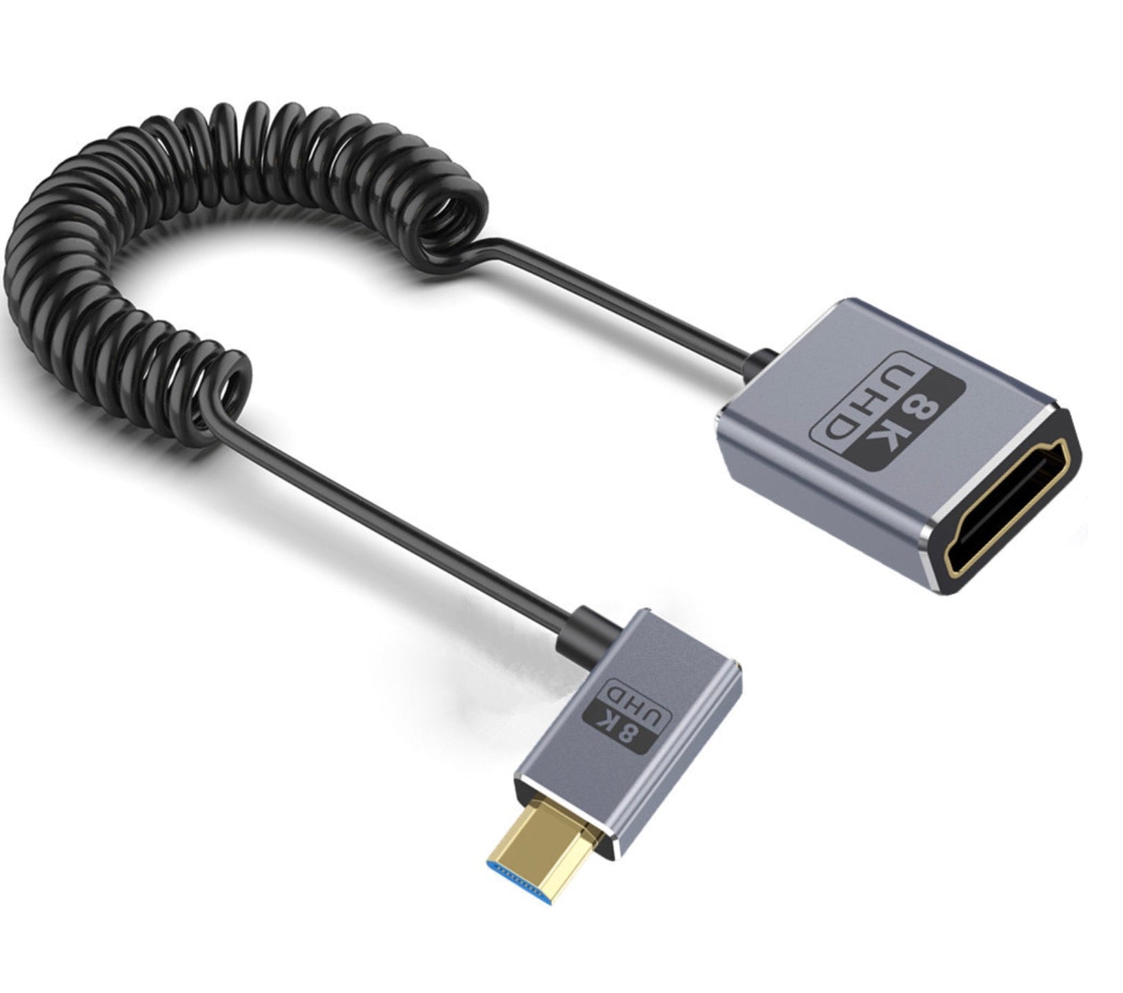 Coiled HDMI extension cable for camera and monitor
