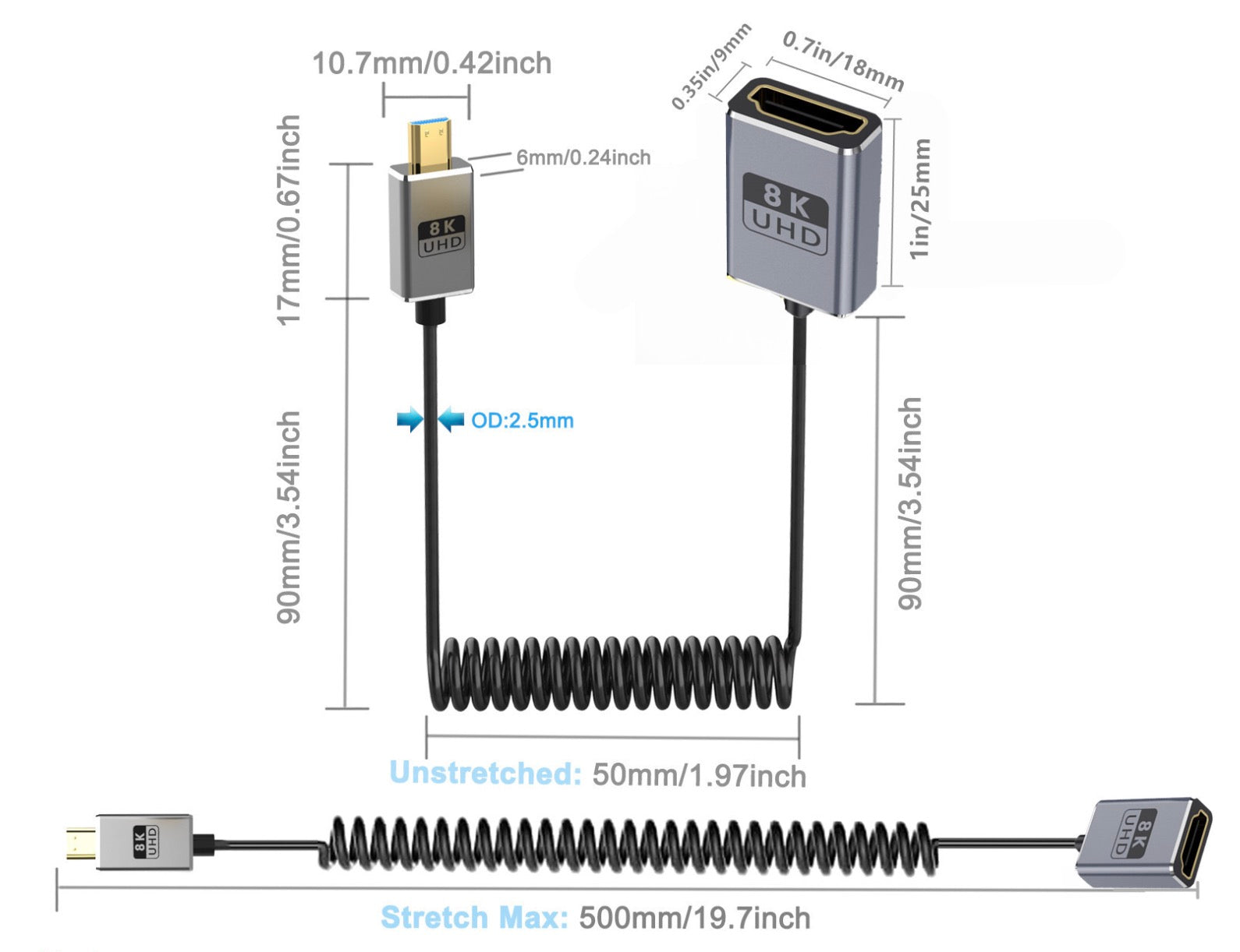 Ultra thin micro HDMI extension lead