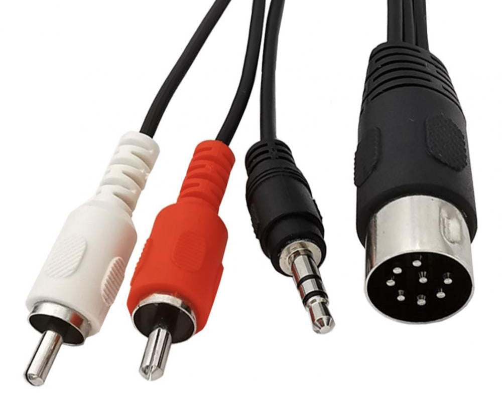 Set of audio and video cables with different connectors on a white background