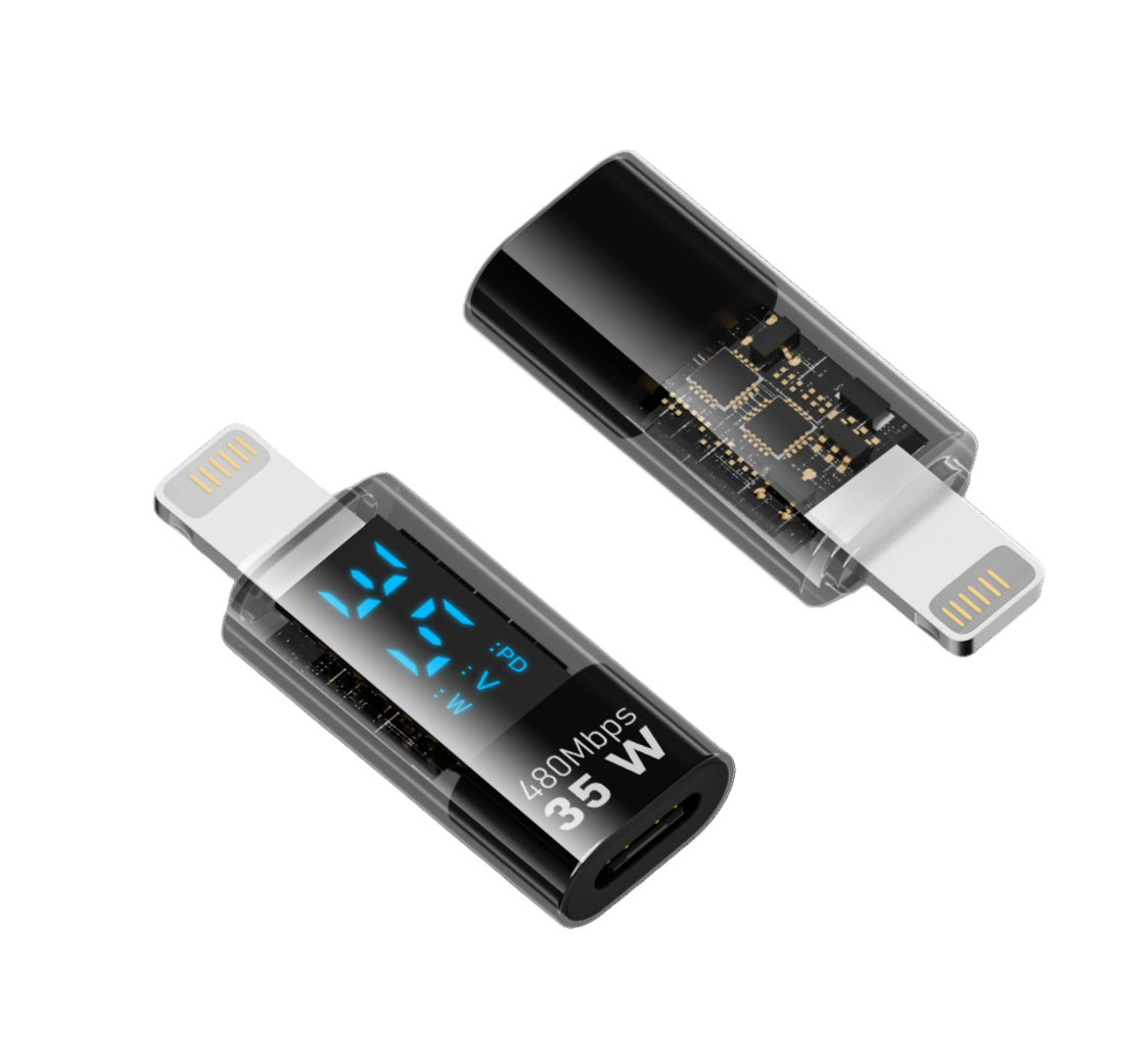 Two USB drives with digital displays on a white background