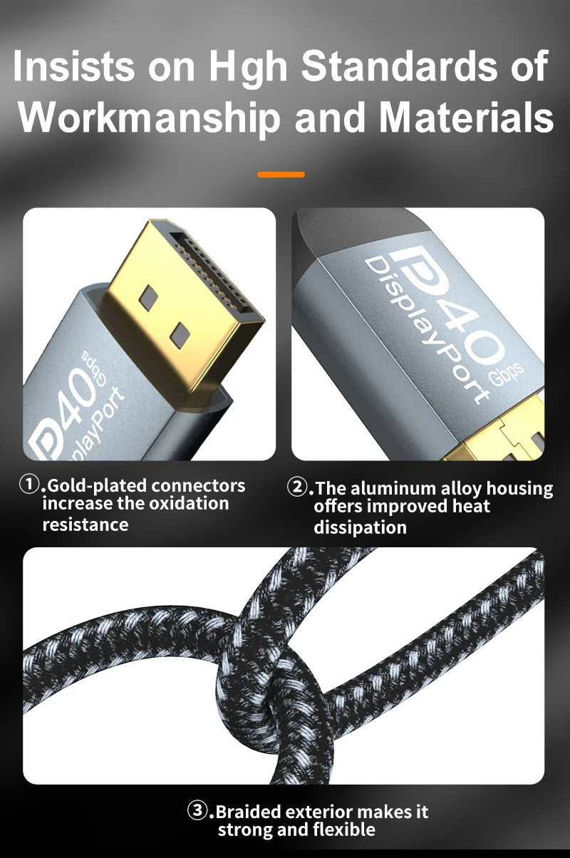 DisplayPort cable supporting 8K 120Hz high refresh rate display