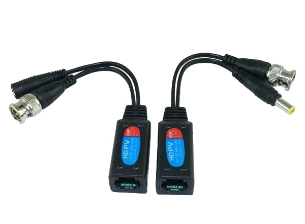 8MP CCTV video and power balun pair with BNC DC and RJ45 connections
