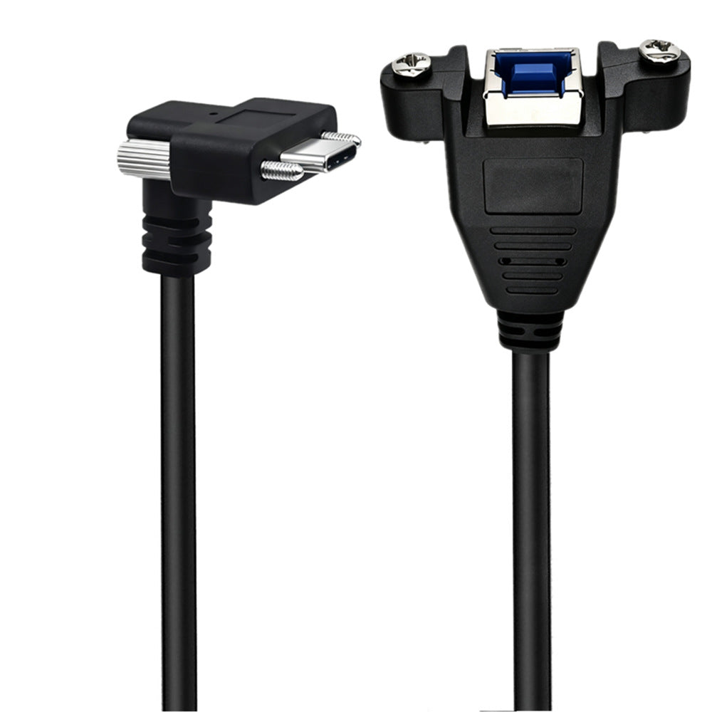 90-degree USB-C male to USB Type-B female panel extension cable