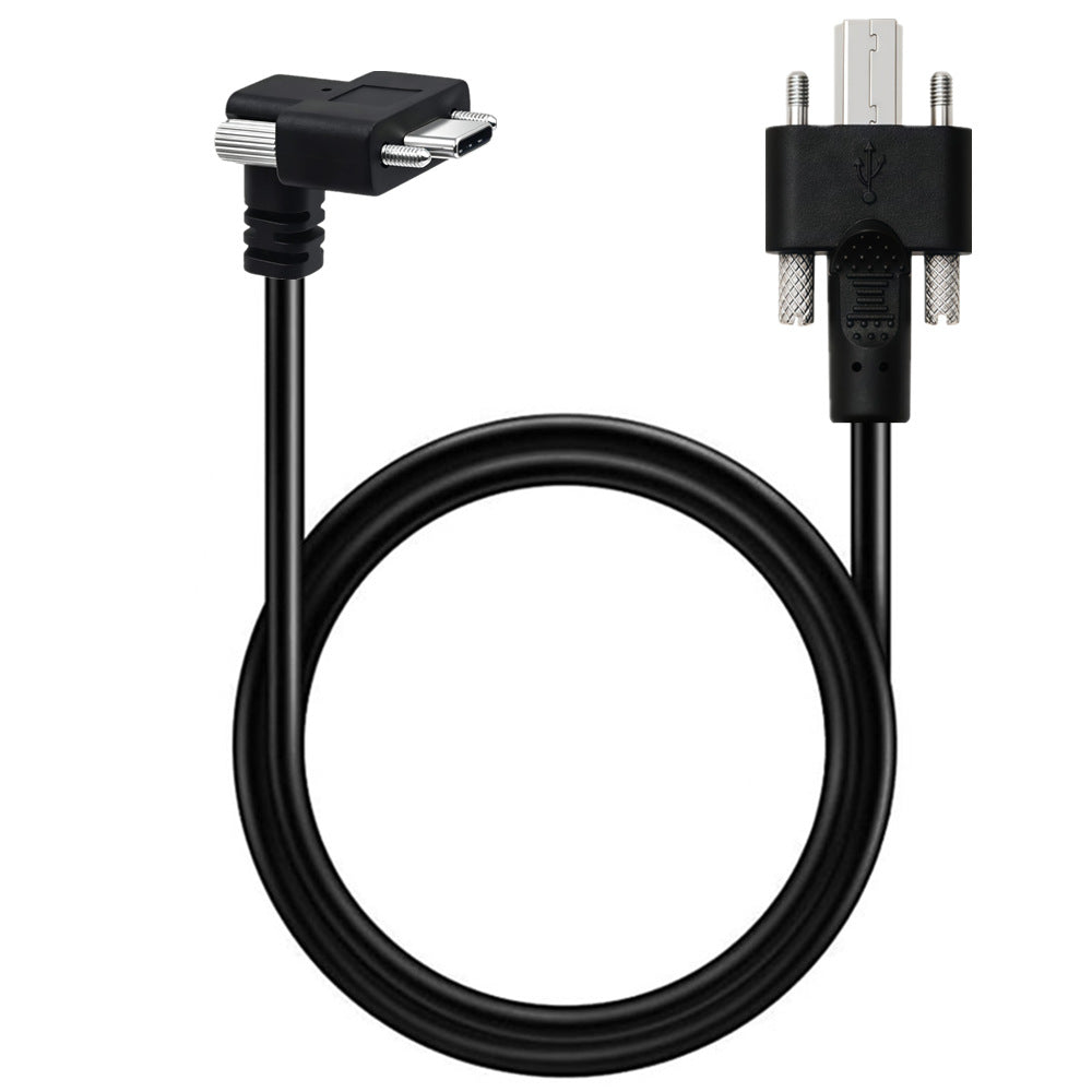 90-degree USB-C dual-screw locking to USB 3.0 Type-B male panel mount cable