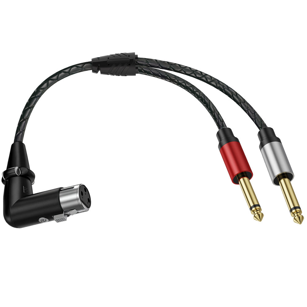 90-degree XLR female to dual 6.35mm mono male braided audio cable