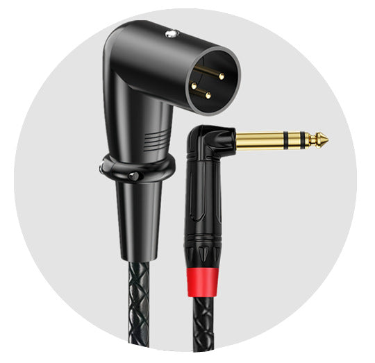 90 degree XLR male to quarter inch TRS male professional audio lead