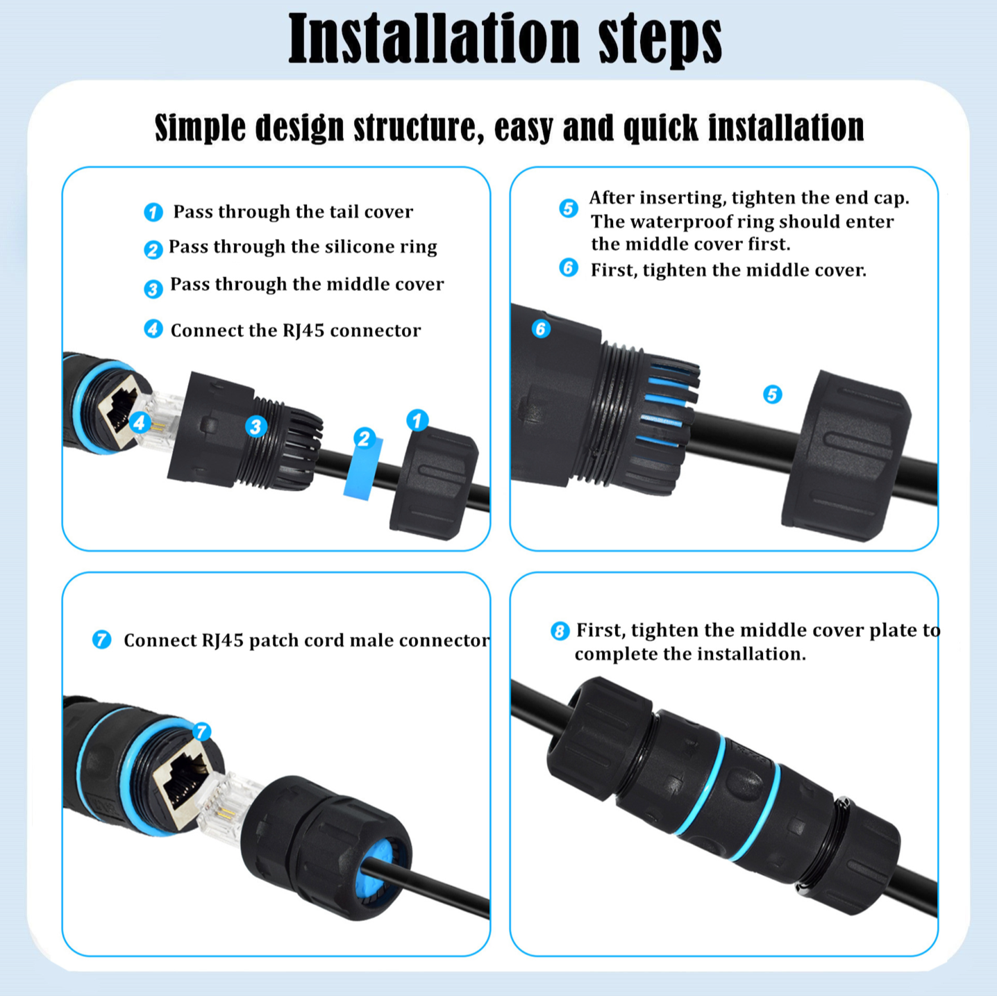RJ45 Waterproof Coupler Connector, IP68 Shielded STP Cat5/5e/6 Ethernet LAN Cable Adapter (Outdoor Double-Head)