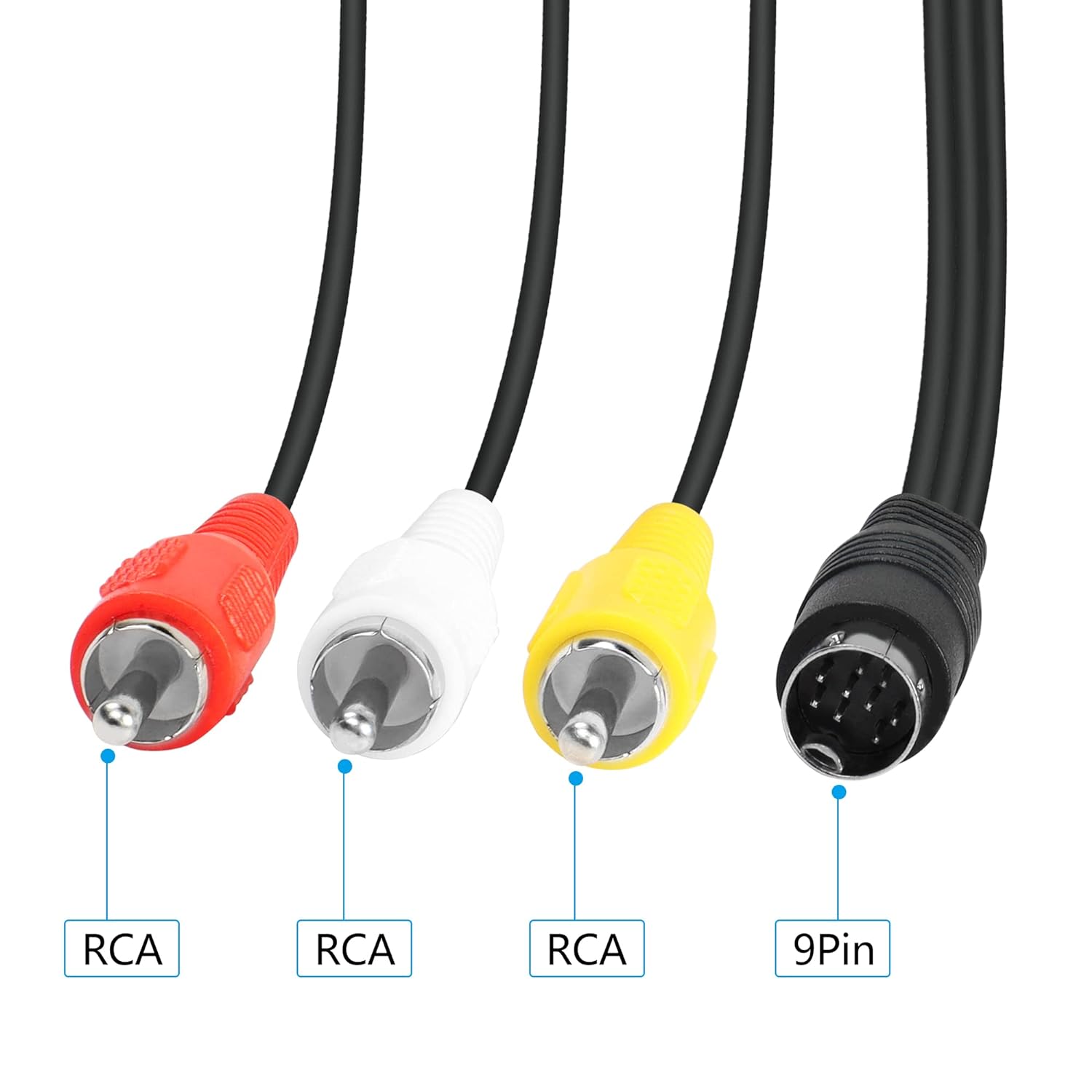 9 Pin S-Video Male To 3 RCA Female Cable Lead – 30cm, 1:3 Splitter, Audio Video Adapter, Unbranded