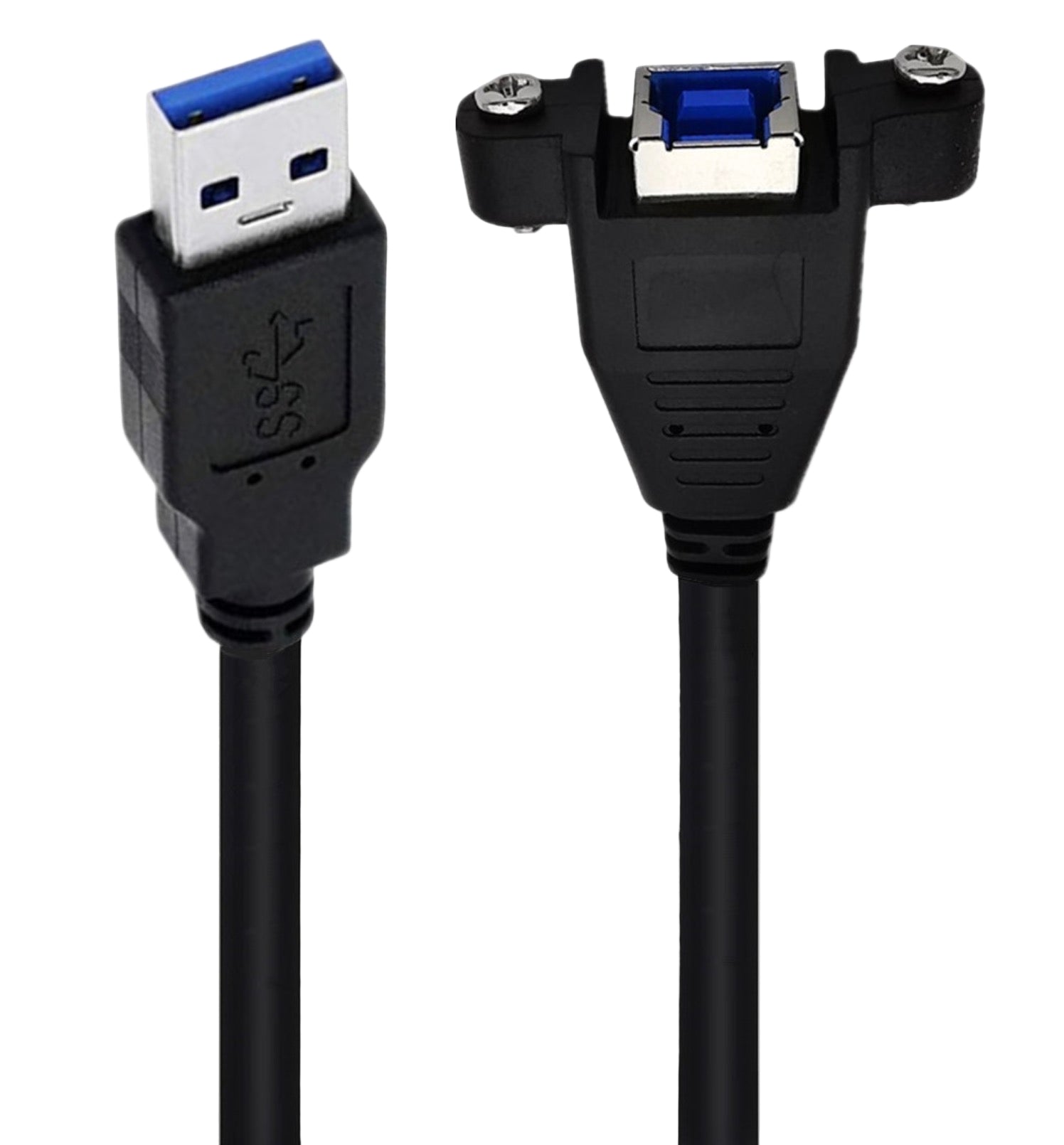 Black USB extension cable with connectors on a white background