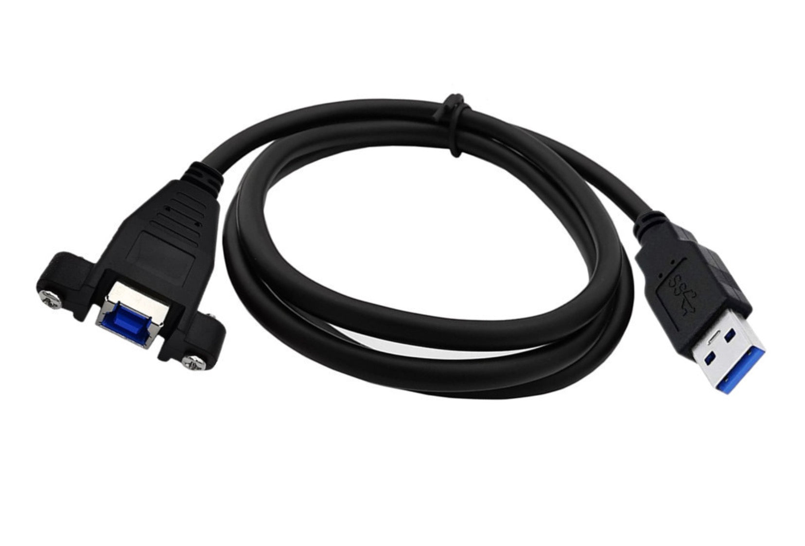 Panel mount USB Type B female connector with screw holes