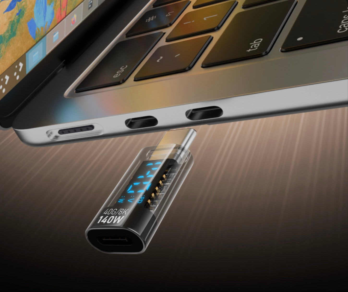 USB C extension adapter with LED charging indicator