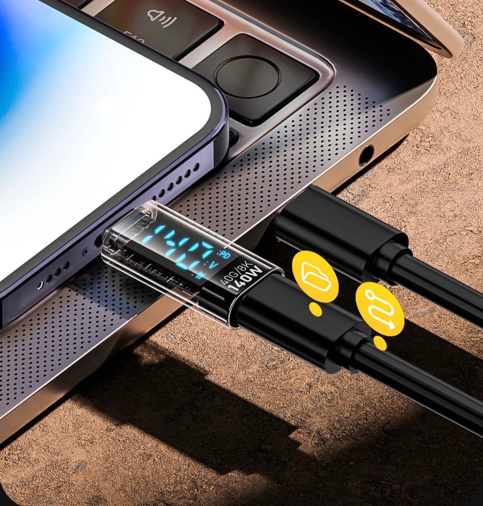 Transparent USB C 40Gbps data power adapter