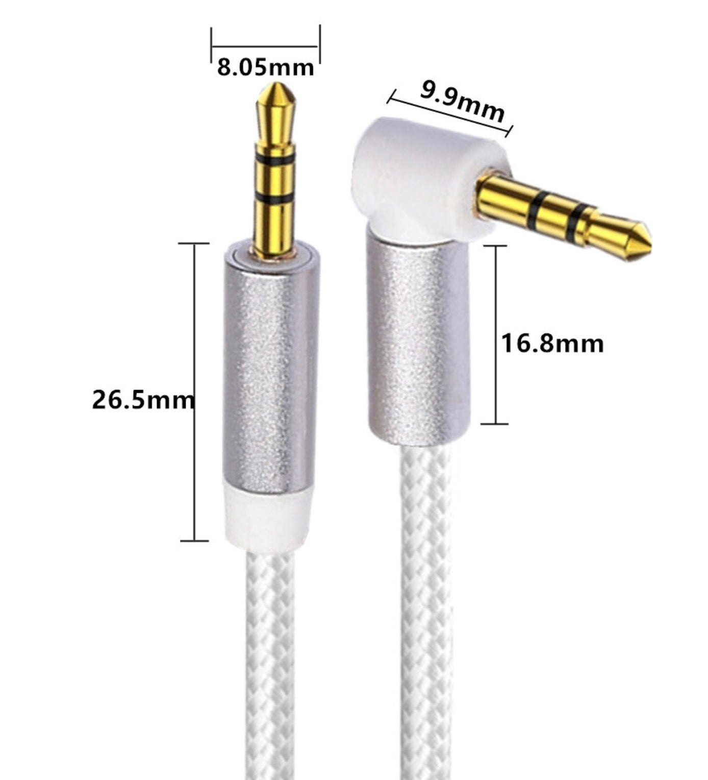 Braided 3.5mm angled male to male audio cable