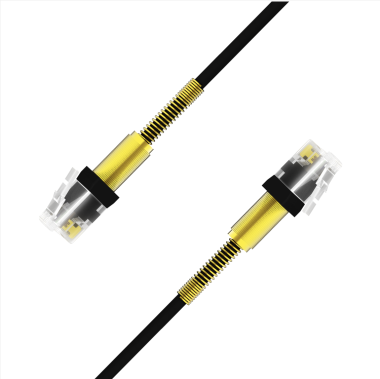 Armored CAT6A slim Ethernet patch cable with spring-protected strain relief