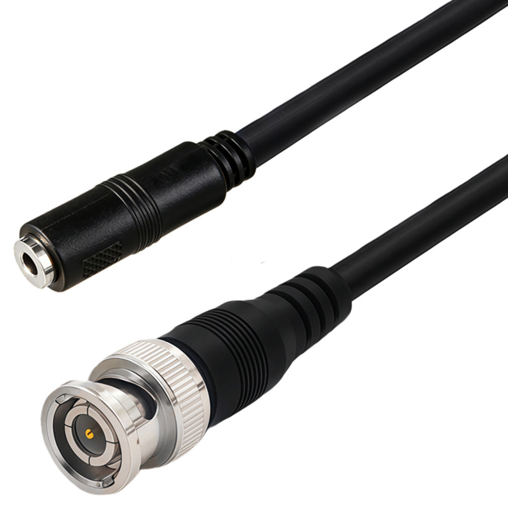 Black cable with BNC connectors on a white background