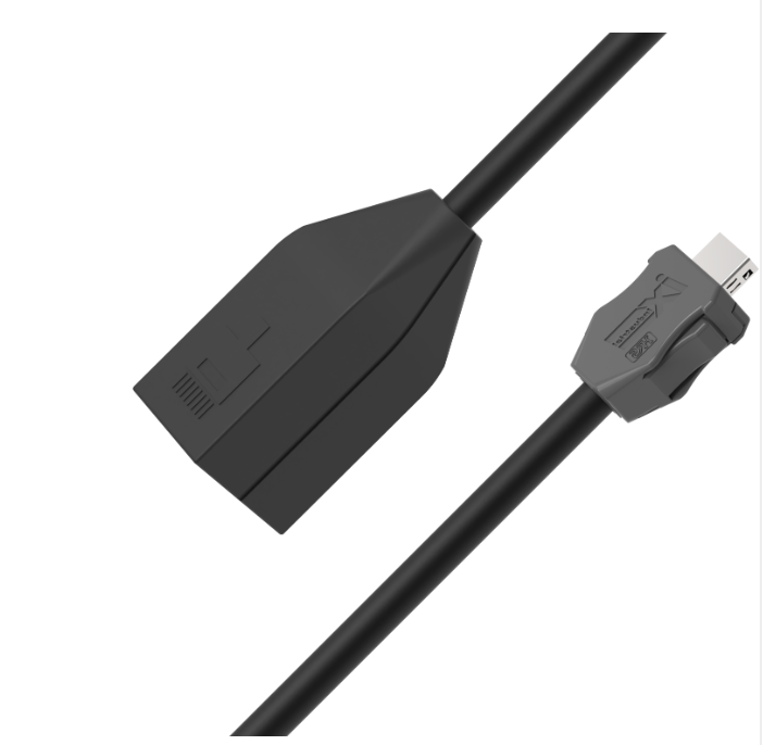 Black ix Industrial CAT6A Ethernet cable with IX B-Key male to RJ45 female connector