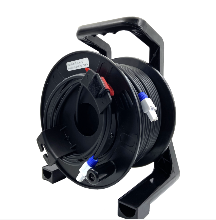 CAT6A Ethernet cable reel with steel-armoured triple-jacket cable and RJ45 connectors