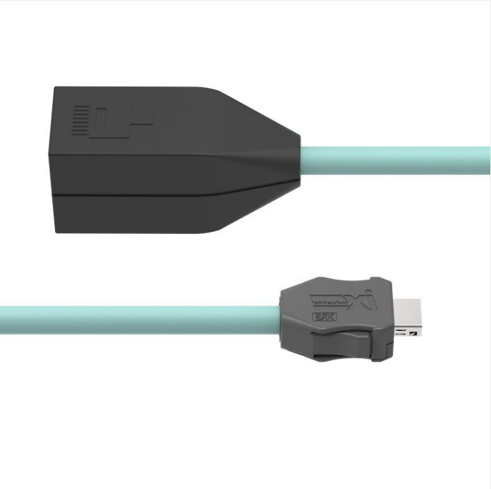 CAT6A ix Industrial B-Key to RJ45 female Ethernet cable in teal