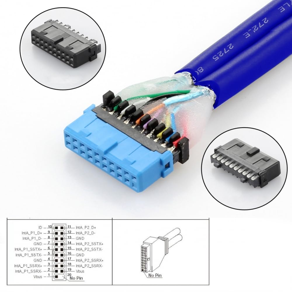 Internal USB 2.0 & USB 3.0 4-Port Female Panel Mount Cable to 9-Pin + 20-Pin Motherboard Header – 50cm with PCI Bracket