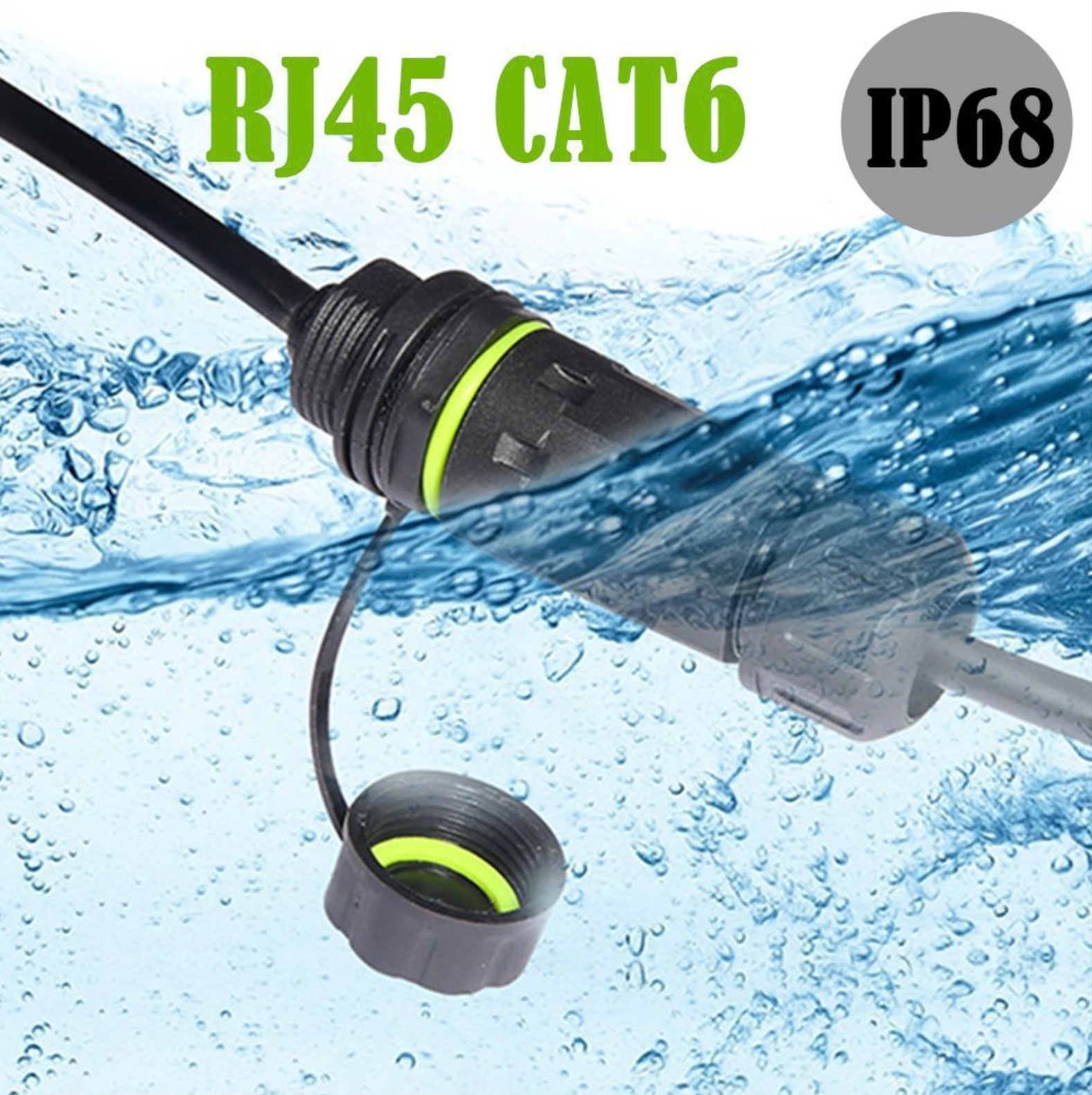 RJ45 CAT6 connector with water splash background
