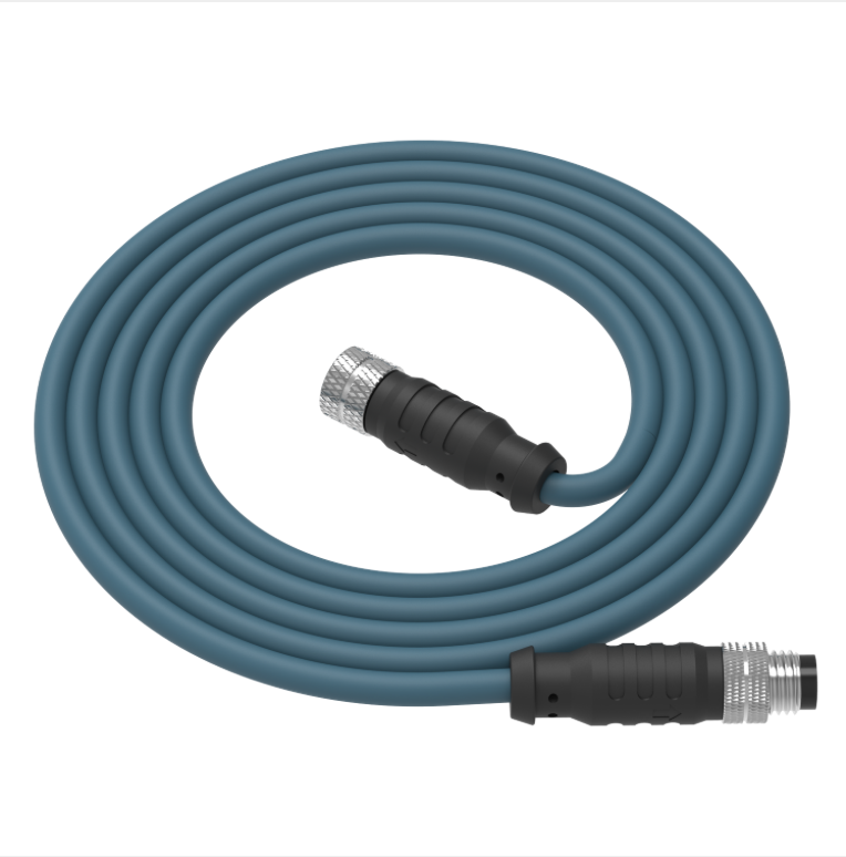 Close-up of M8 connector on shielded industrial sensor cable