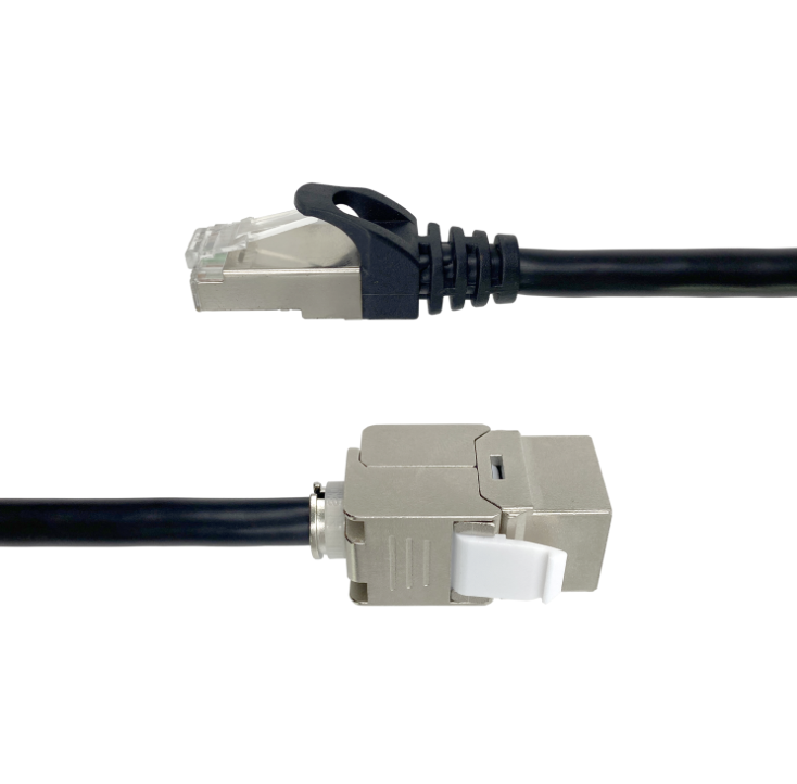Network cable with SFTP connector on a white background