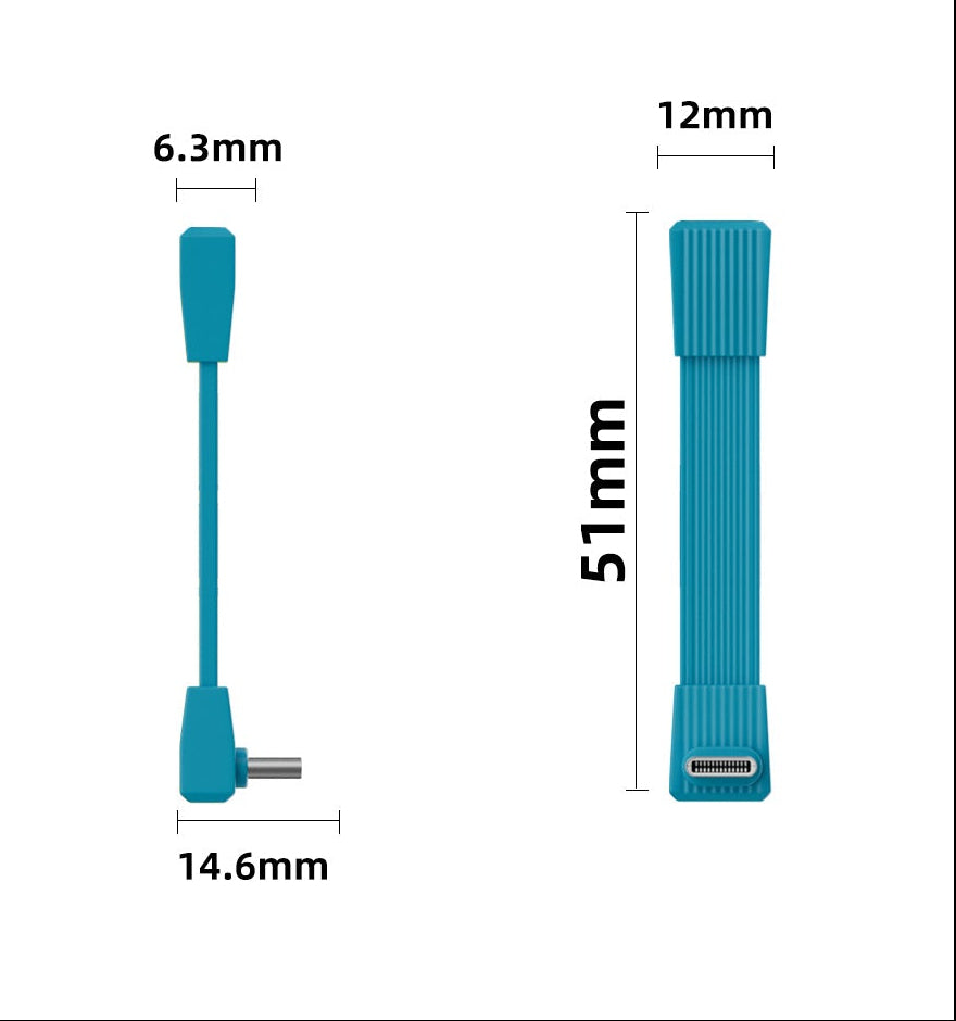 Blue Type-C cable with dimensions and specifications on a white background