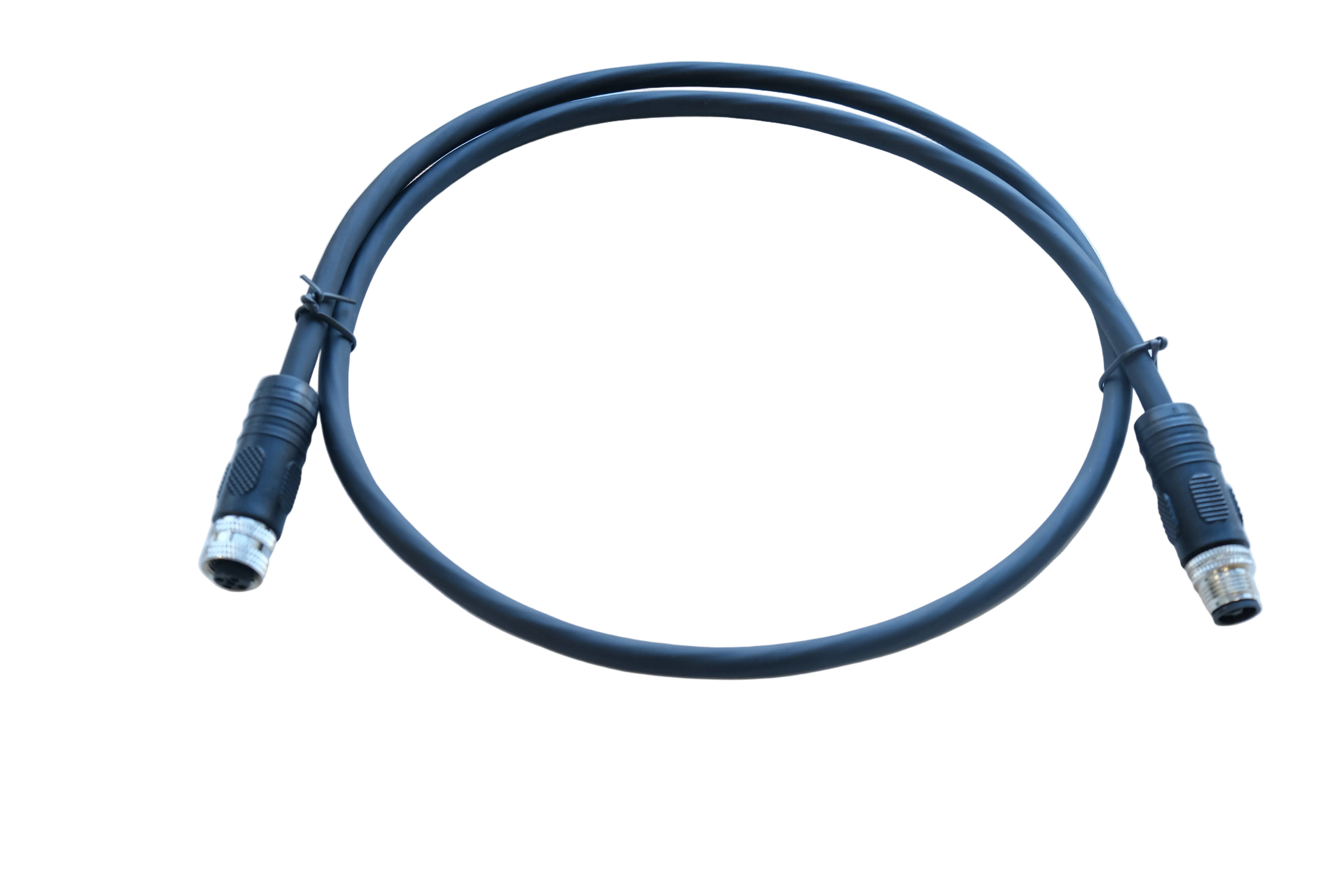 Black cable with connectors on a white background