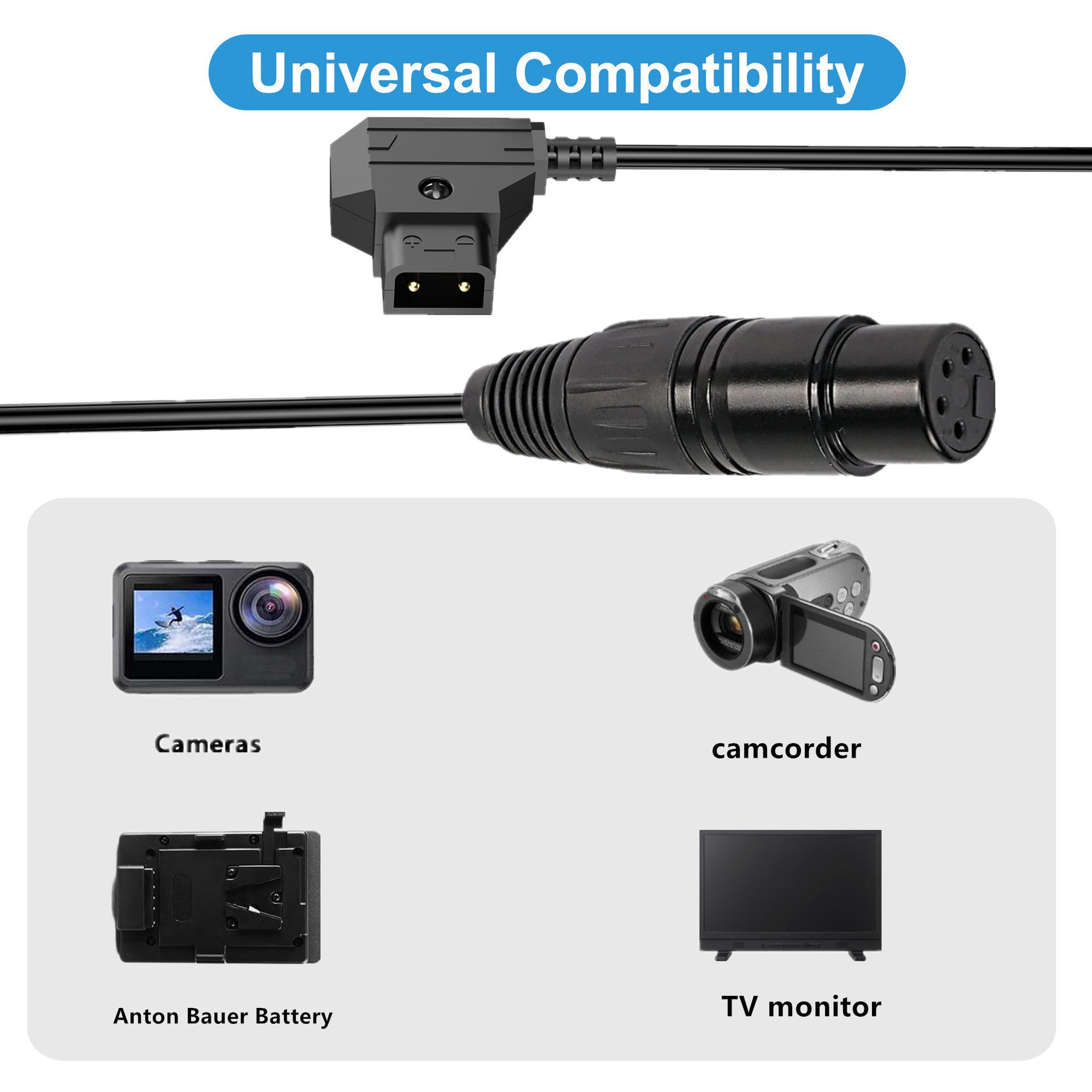 D-Tap to 4-Pin XLR Cable, Male to Female Power Supply Battery Adapter