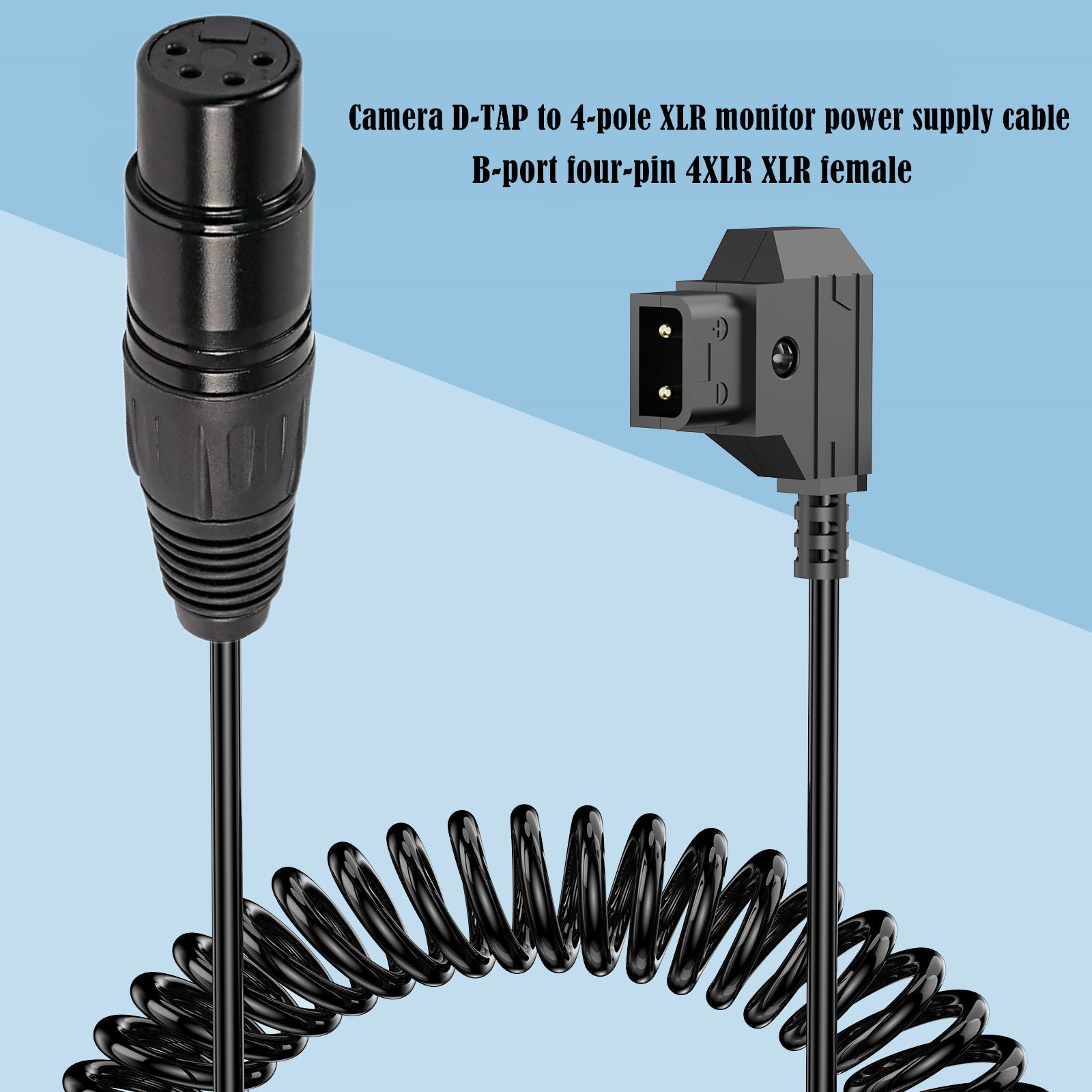 Coiled D-Tap to XLR power lead for cameras