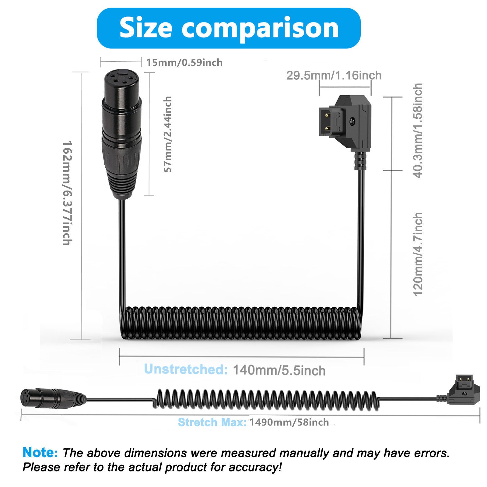 Camera battery D-Tap to XLR power adapter cable