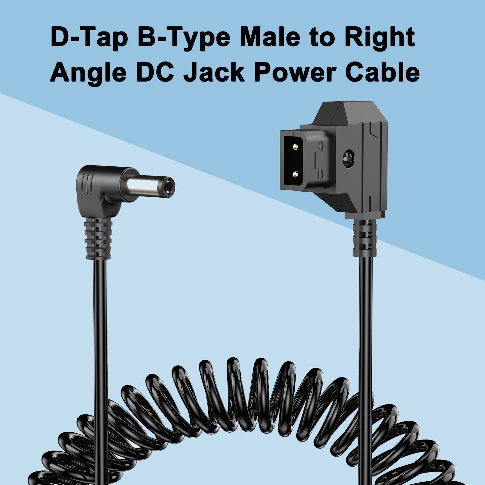 Coiled D-Tap power cable for monitors and cameras
