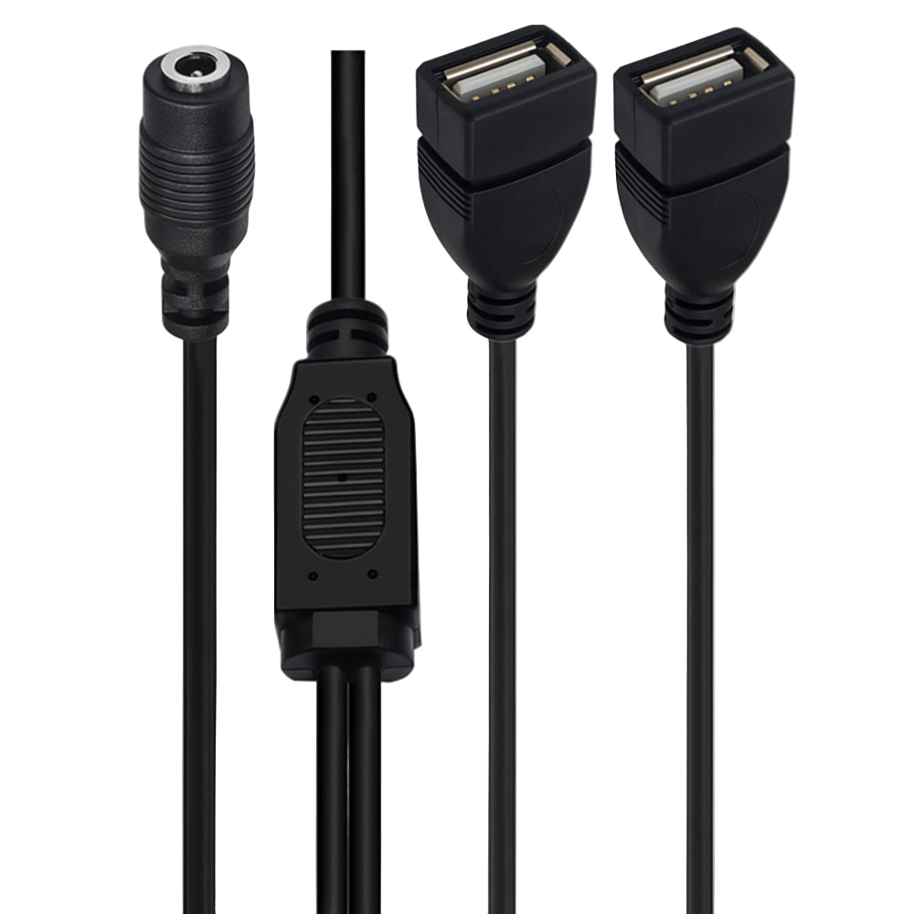 DC 3.5 × 1.35 mm female to dual USB 2.0 female power splitter cable