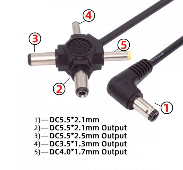 DC barrel connector adapter cable 5.5x2.1mm 5.5x2.5mm 4.0x1.7mm 3.5x1.3mm