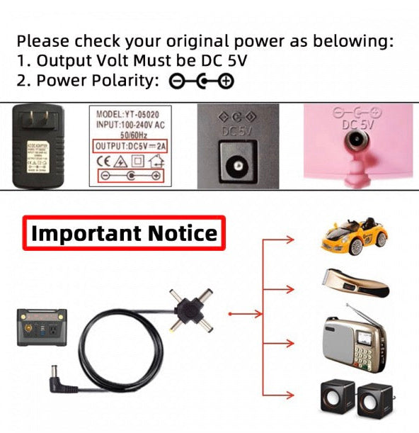 Multi-tip DC power conversion cable 1.5m
