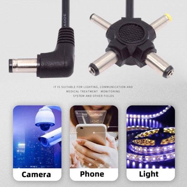 DC 5.5mm plug to multi-size DC power adapter cable