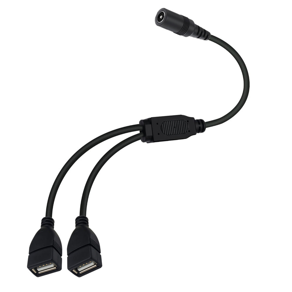 DC 5.5x2.1mm female to dual USB 2.0 female power splitter 0.3m