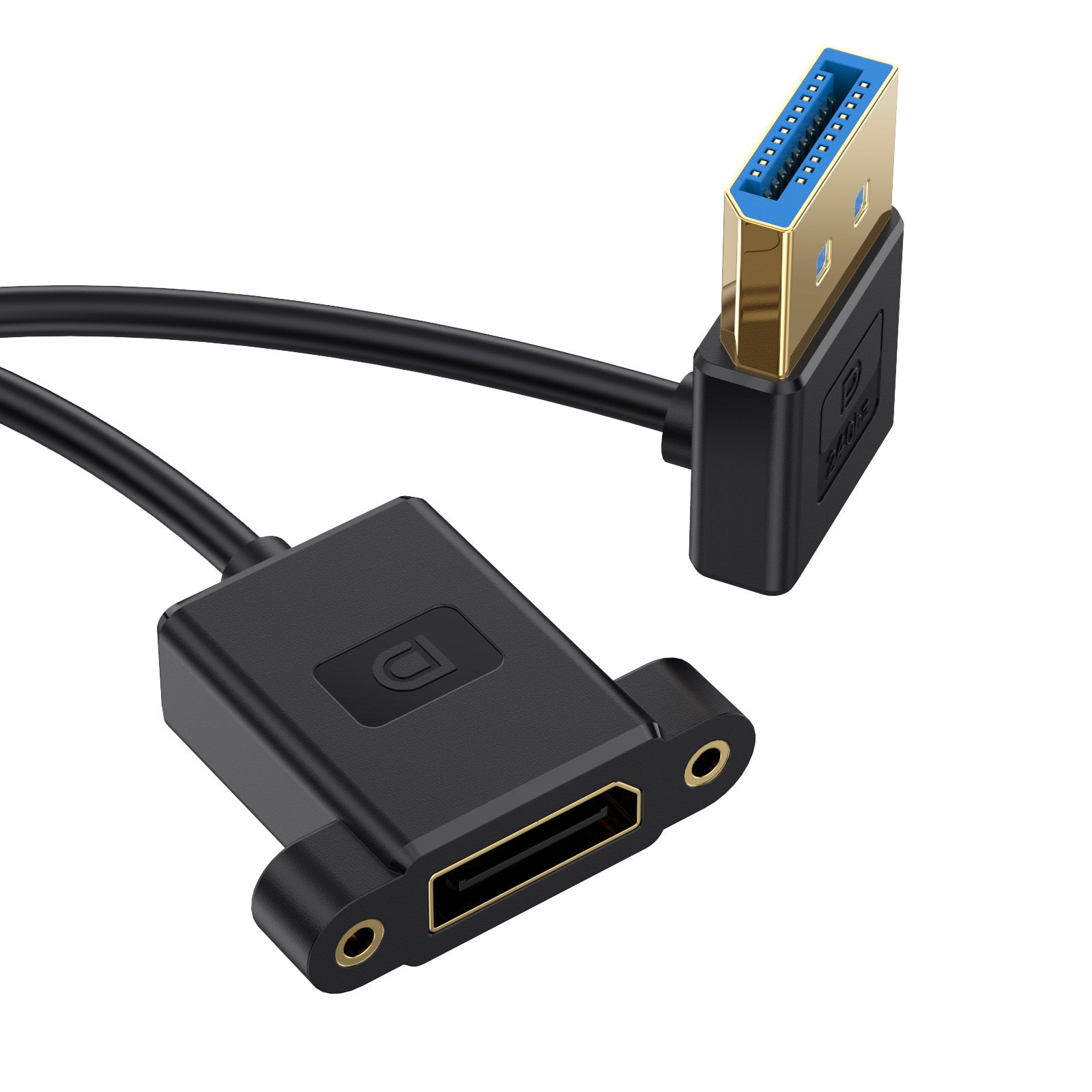 Displayport 1.4 Male to Female Panel Mount Silicone Extension Cable, 8K/60Hz, 4K/240Hz | Down Angle