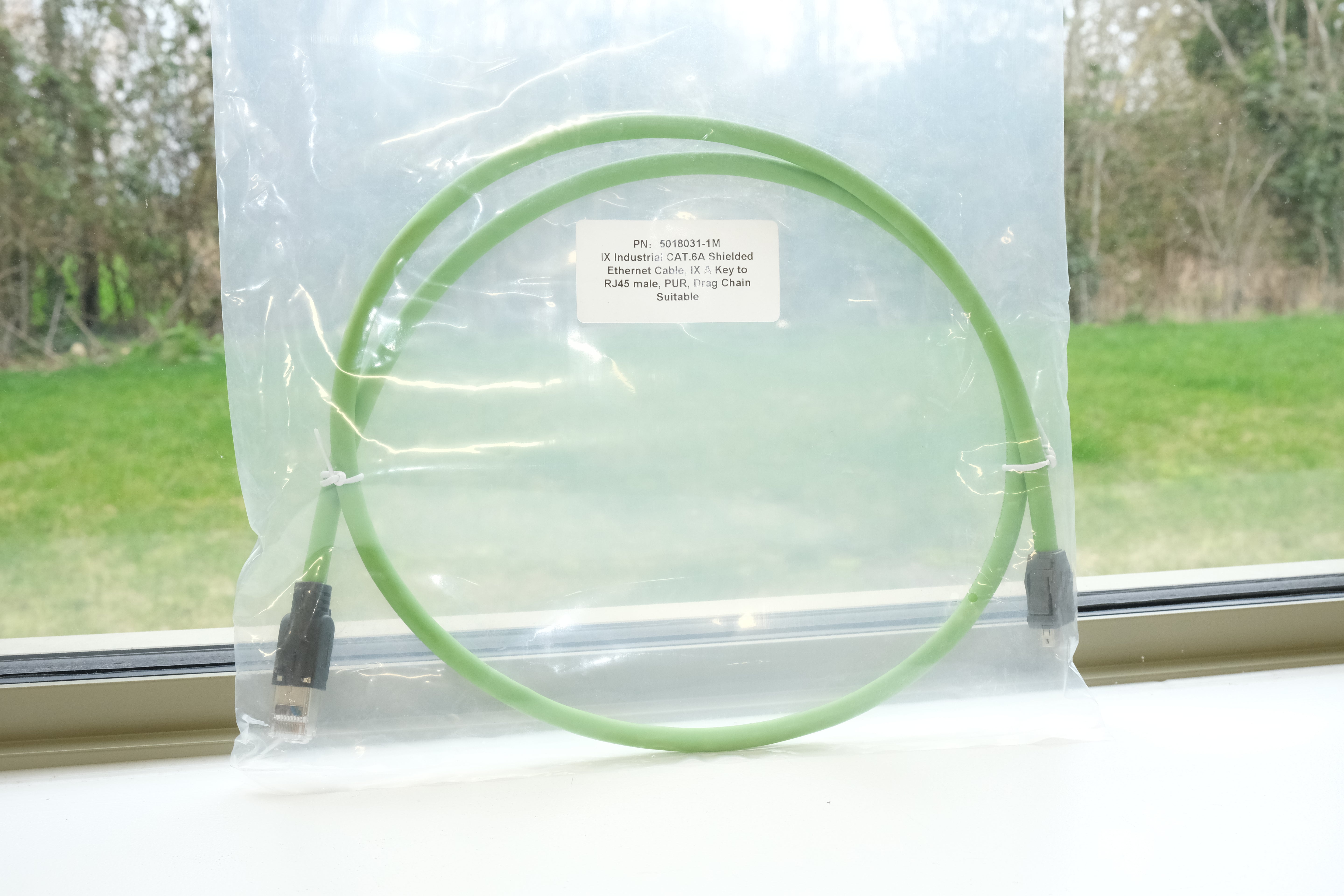 IX Industrial CAT6A Shielded Ethernet Cable, IX A Key to RJ45 Male, PUR Jacket 1m