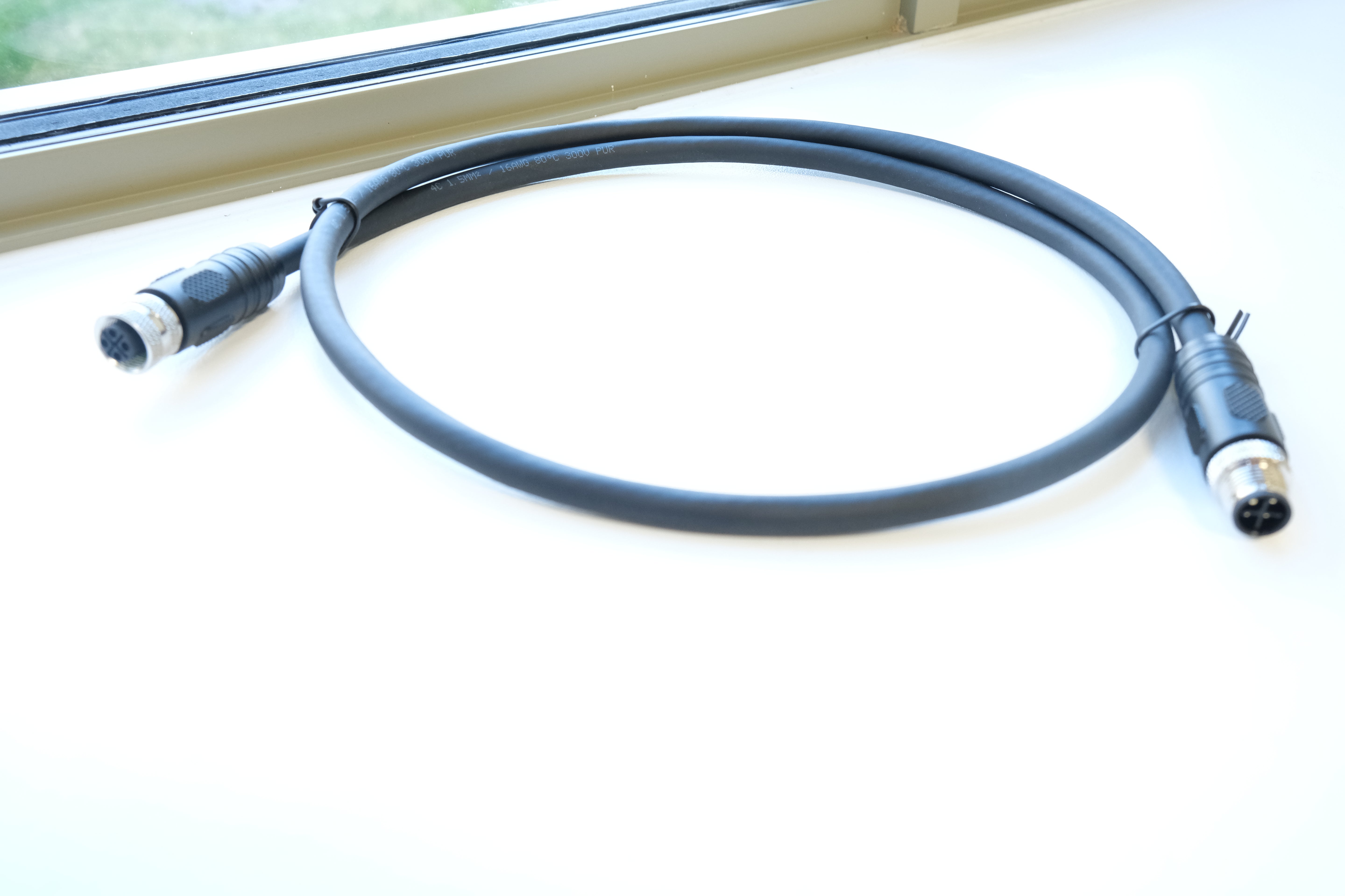 M12 S-Code 4-Pin Male to Female Power Cable 1m – PUR Drag Chain Industrial