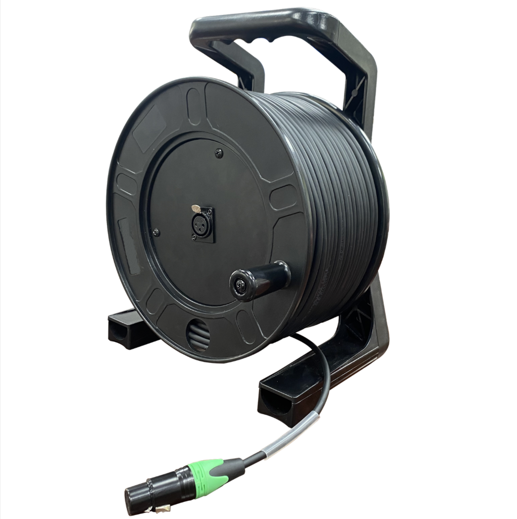 Digital audio XLR microphone cable reel with 3-pin XLR female connectors 