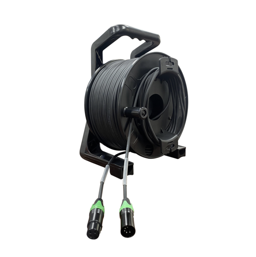 Digital audio XLR microphone cable reel with 3-pin female to 5-pin male connectors