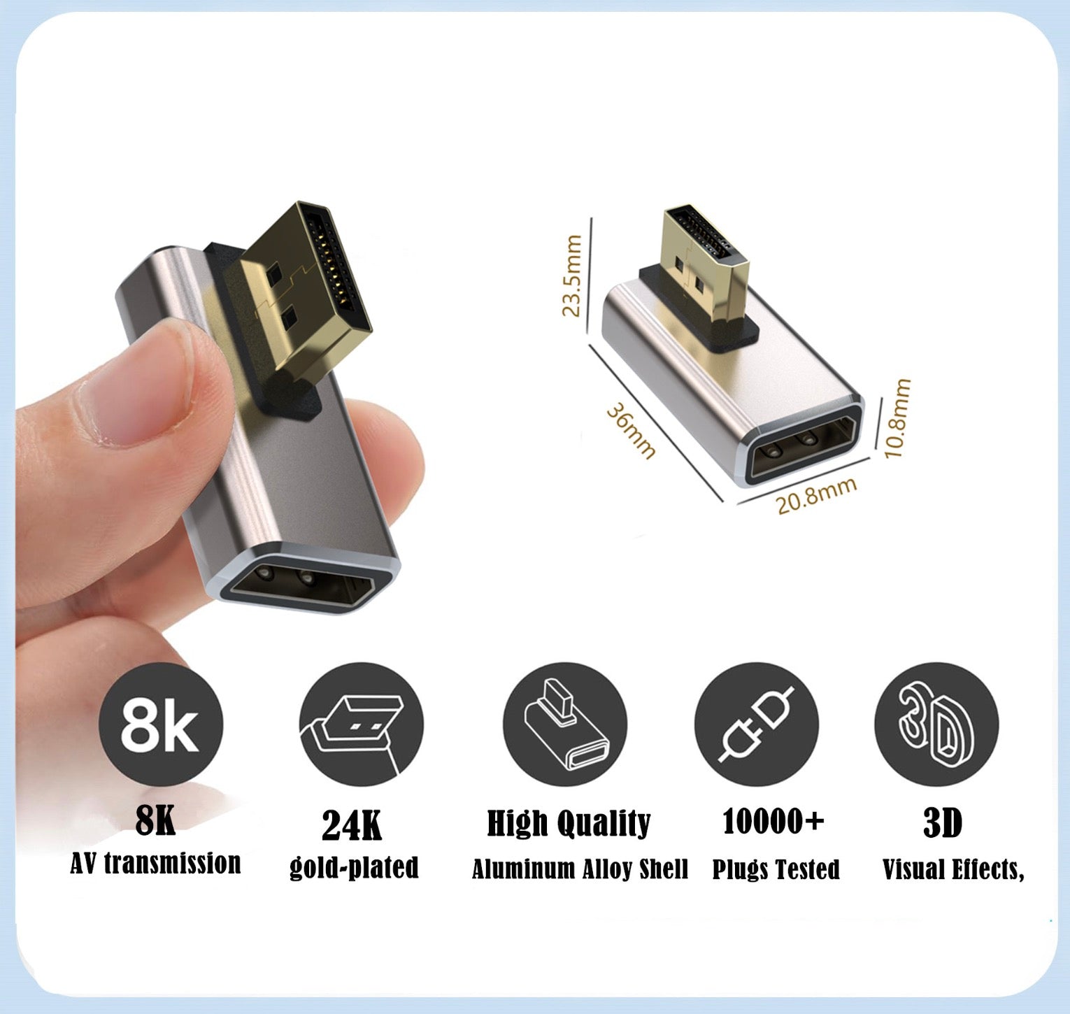 8K DisplayPort right angle adapter